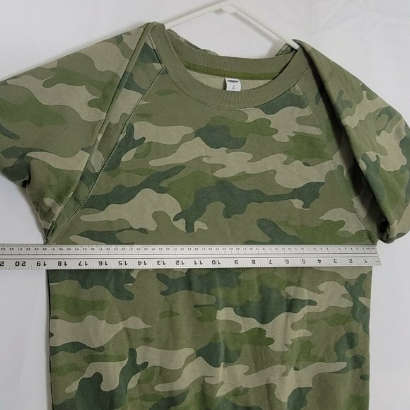 Old Navy Sweatshirt Womens XS Tall Green Camo Crewneck Fleece Lined - Picture 4 of 10
